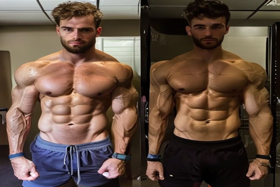 Body recomposition showing muscle gain and fat loss transformation