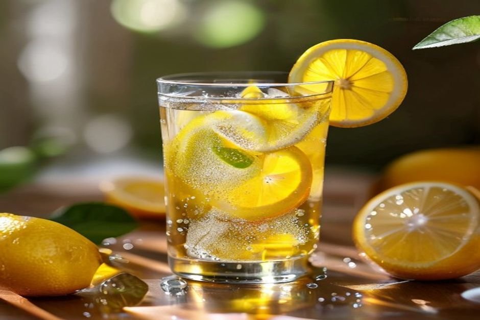 DIY homemade electrolyte drink with lemon, salt, honey, and water