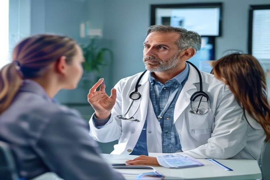 Doctor explaining metabolism and thyroid function to a patient