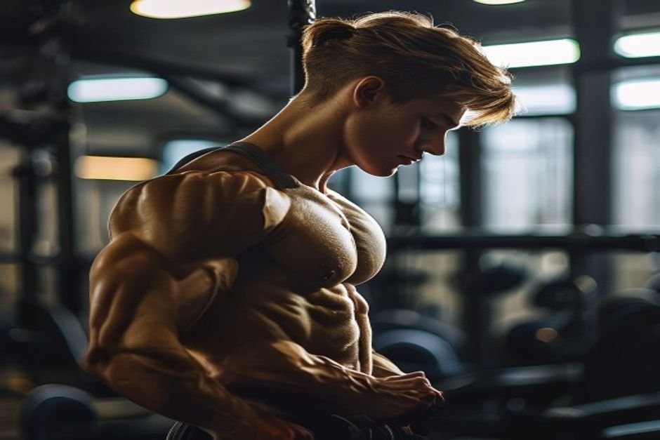 Lean ectomorph body type person working out at the gym