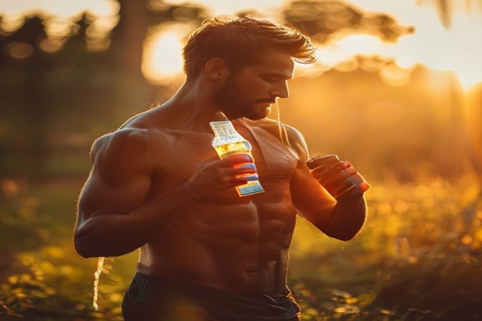Runner rehydrating with electrolyte water after a long training run
