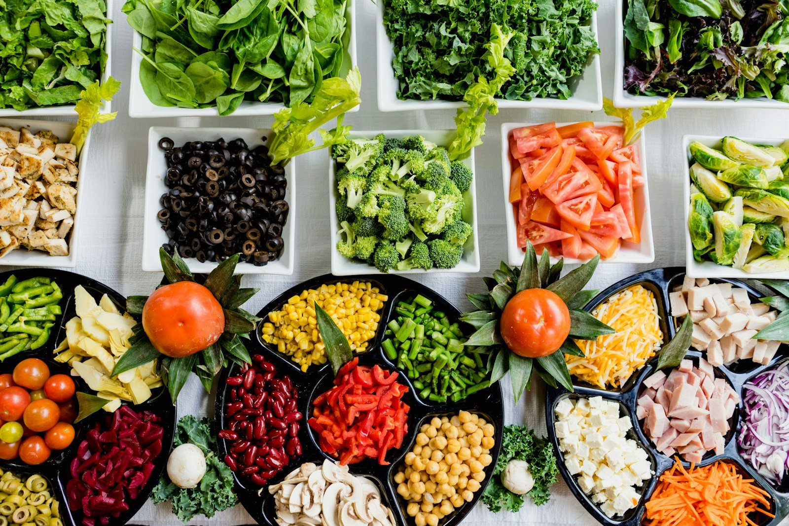 Fresh vegetables laid out for meal planning, showing flexible daily eating structure